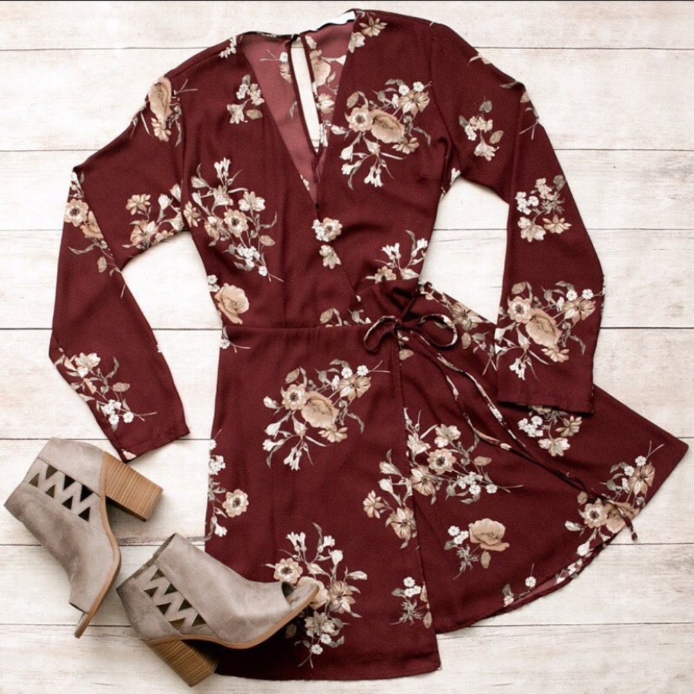 ❌SOLD❌Wine Mini Wrap Dress